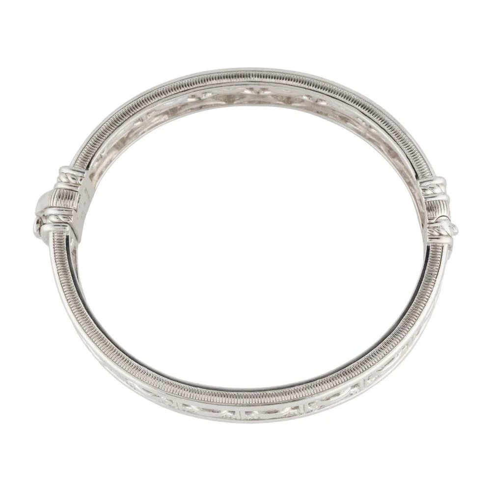 Judith Ripka 925 Sterling Silver Oval Link Vienna Bangle Bracelet - Picture 3 of 4